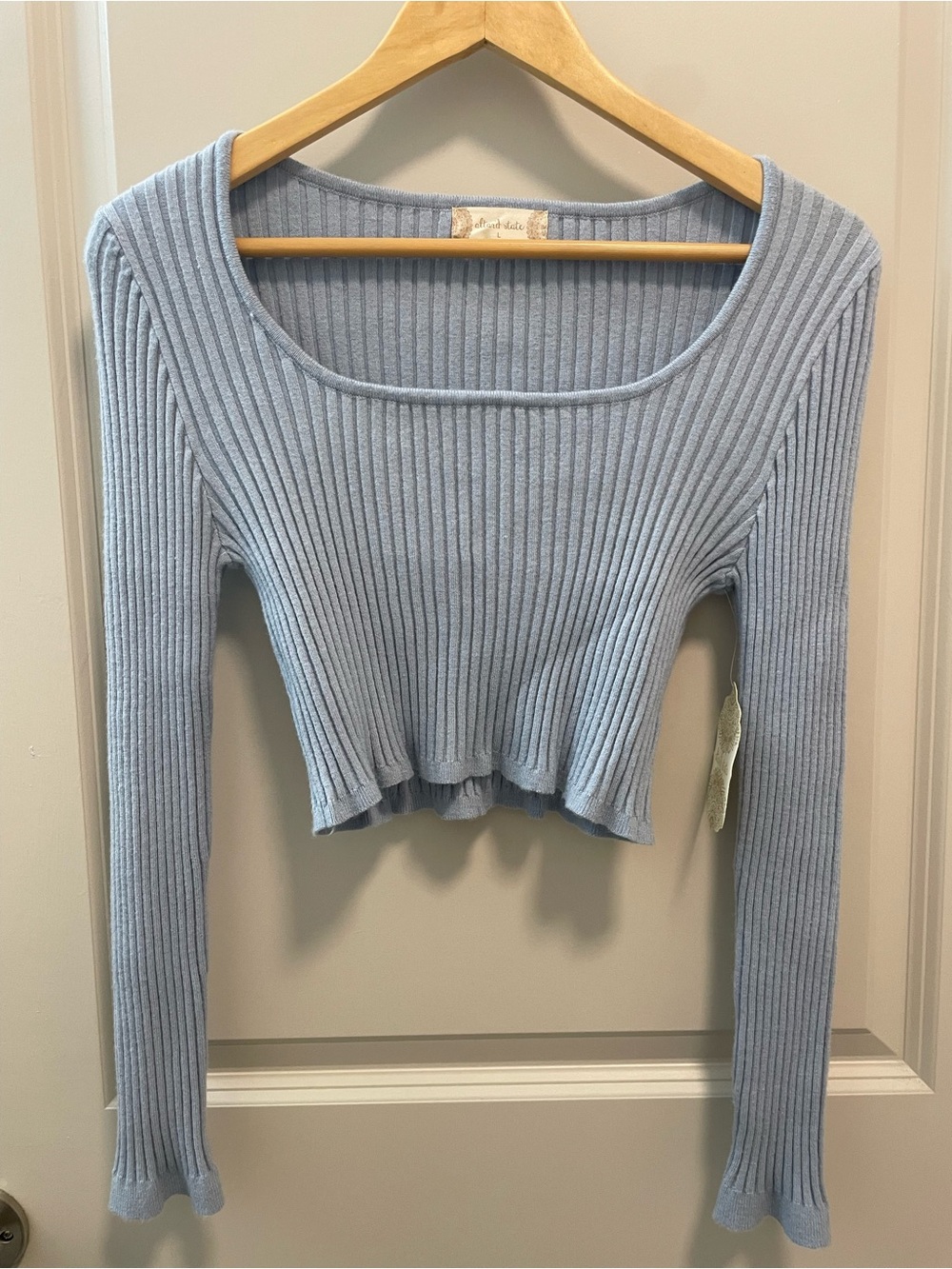 Altar'd State Light Blue Ribbed Scoop-Neck Cropped Top